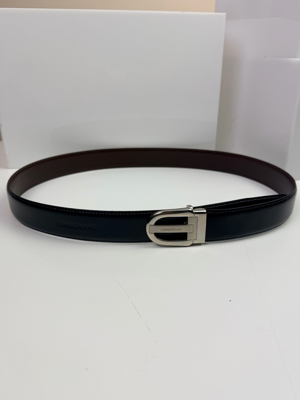 Longchamp Men’s Black Leather Belt Made in Italy